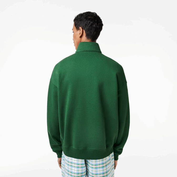 vert 132 V6HV284 Hommes Lacoste sweat-shirt ample en coton biologique à col zippé