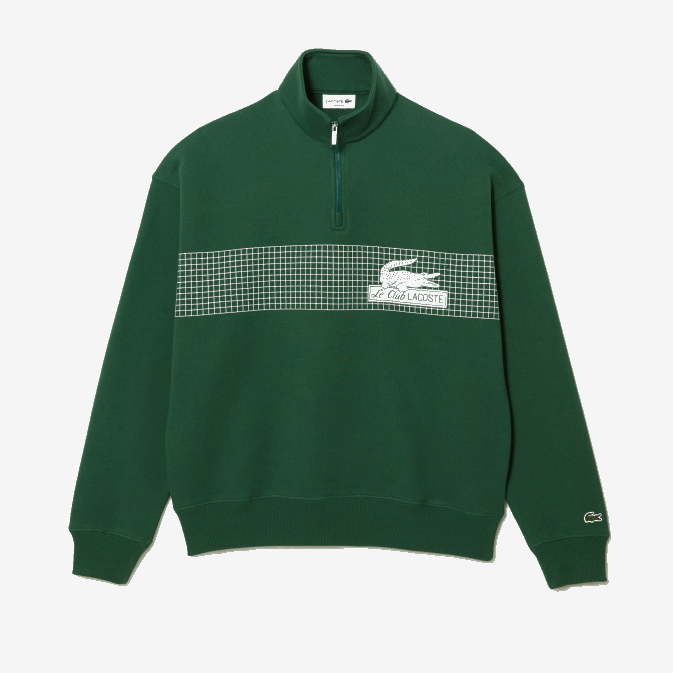 vert 132 V6HV284 Hommes Lacoste sweat-shirt ample en coton biologique à col zippé