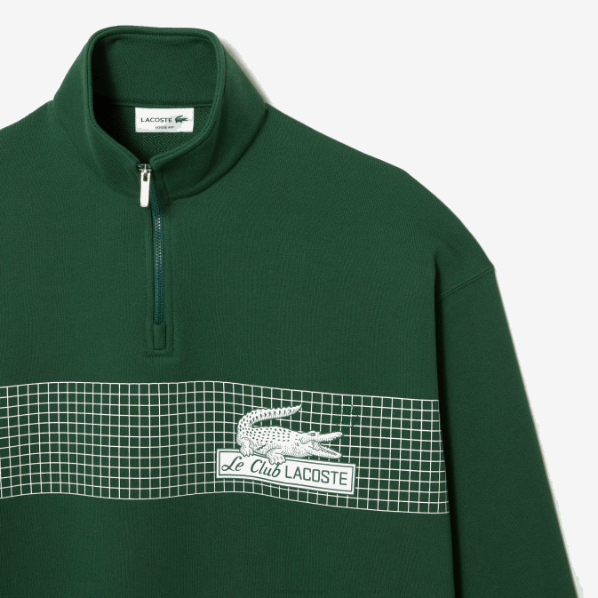 vert 132 V6HV284 Hommes Lacoste sweat-shirt ample en coton biologique à col zippé