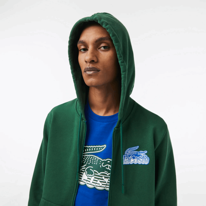 vert 132 V6HV321 Hommes Lacoste sweat à capuche zippé en molleton non brossé