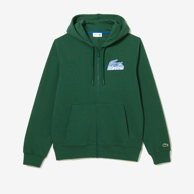 vert 132 V6HV321 Hommes Lacoste sweat à capuche zippé en molleton non brossé