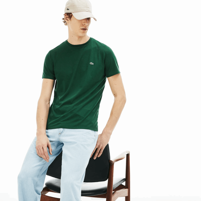 vert 132 V6HV618 Hommes Lacoste t-shirt en jersey de coton pima à col rond
