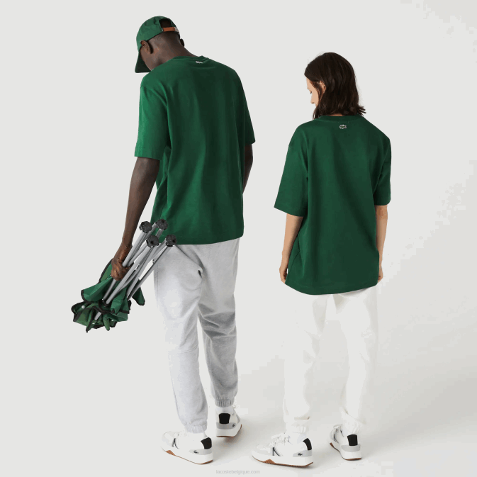 vert 132 V6HV77 Hommes Lacoste t-shirt ample en coton bio grand crocodile