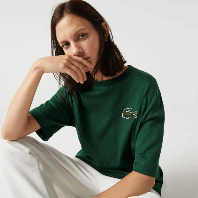 vert 132 V6HV77 Hommes Lacoste t-shirt ample en coton bio grand crocodile