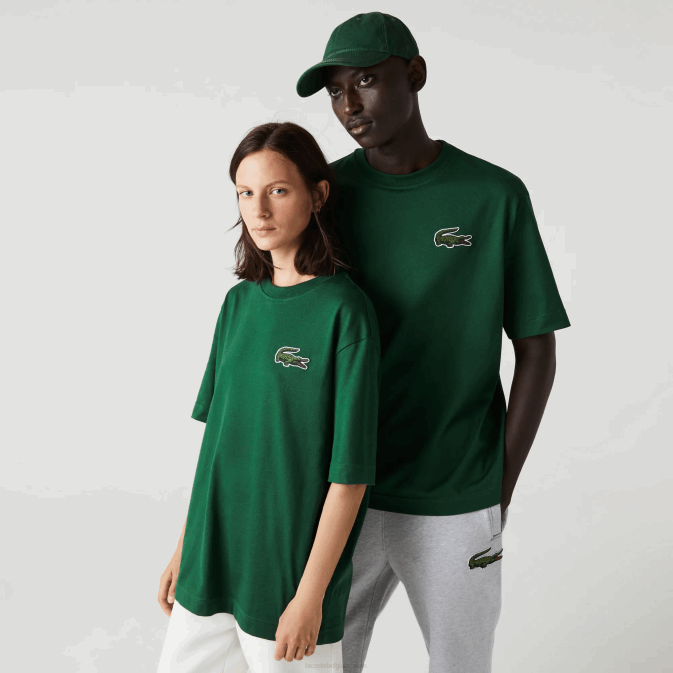 vert 132 V6HV77 Hommes Lacoste t-shirt ample en coton bio grand crocodile