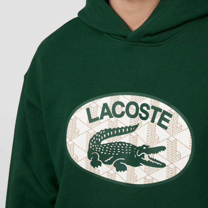 vert 132 V6HV970 Hommes Lacoste sweat à capuche ample avec monogramme de marque