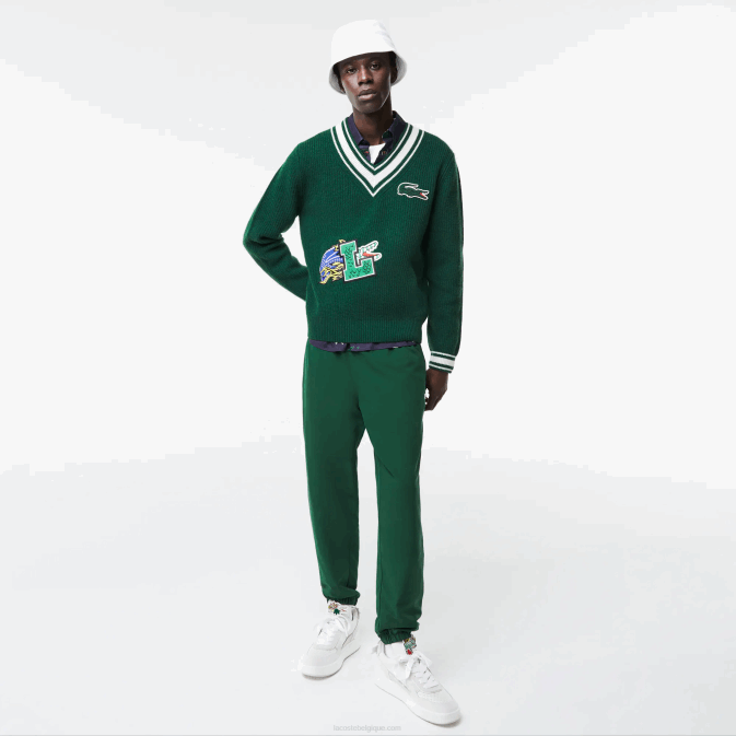 vert blanc an V6HV1379 Hommes Lacoste pull à badge comique