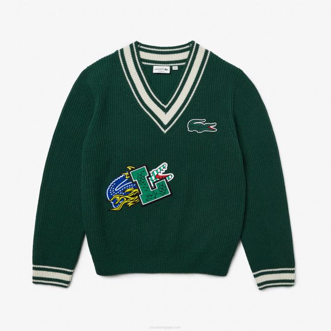vert blanc an V6HV1379 Hommes Lacoste pull à badge comique