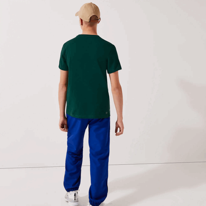 vert blanc wpx V6HV795 Hommes Lacoste t-shirt sport respirant à col rond et imprimé tennis