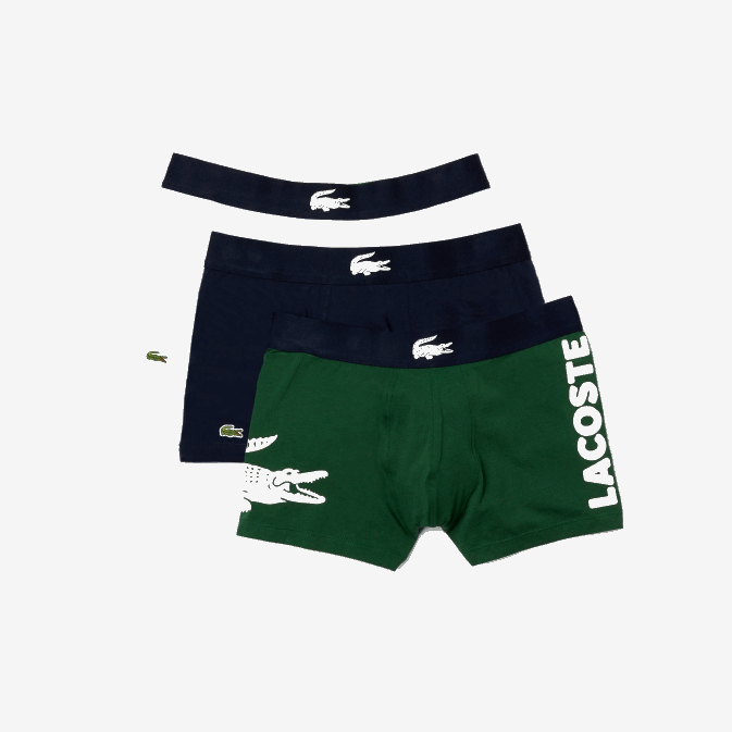 vert bleu marine blanc p52 V6HV1341 Hommes Lacoste Lot de 3 boxers dépareillés en coton stretch