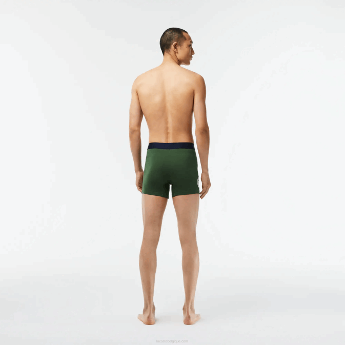 vert bleu marine blanc p52 V6HV1368 Hommes Lacoste Lot de 3 boxers longs en coton stretch taille crocodile