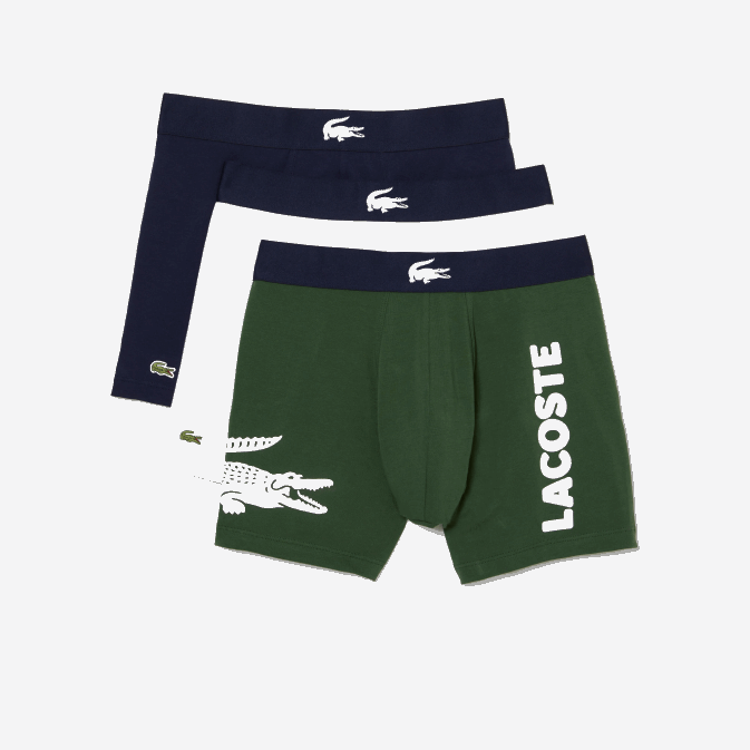 vert bleu marine blanc p52 V6HV1368 Hommes Lacoste Lot de 3 boxers longs en coton stretch taille crocodile