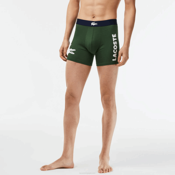 vert bleu marine blanc p52 V6HV1368 Hommes Lacoste Lot de 3 boxers longs en coton stretch taille crocodile