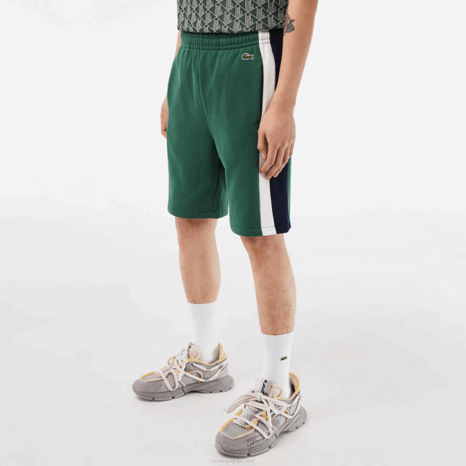 vert bleu marine blanc wn7 V6HV456 Hommes Lacoste short color block en molleton brossé