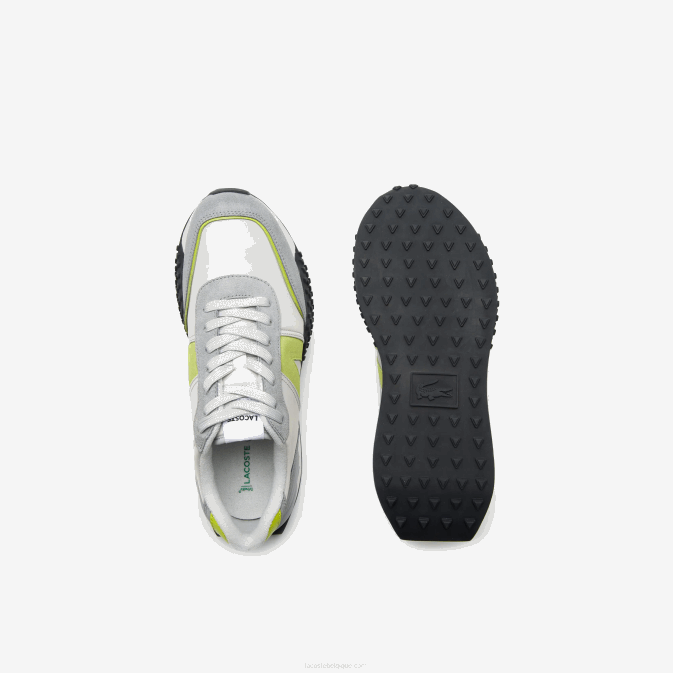 vert gris clair 7a8 V6HV1788 Hommes Lacoste baskets l-spin deluxe en cuir contrasté