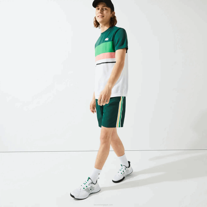 vert jaune blanc 117 V6HV1362 Hommes Lacoste short sport léger à bandes contrastées