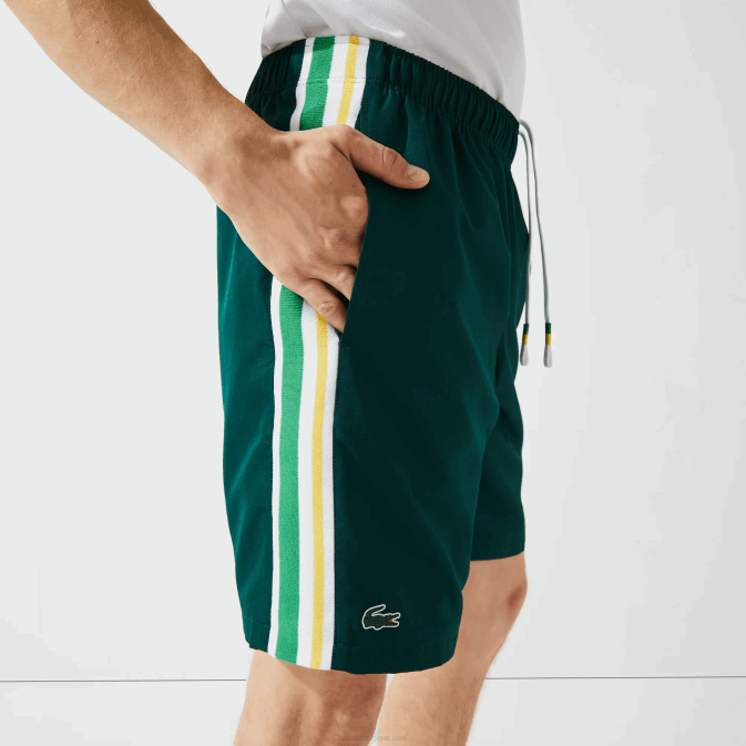 vert jaune blanc 117 V6HV1362 Hommes Lacoste short sport léger à bandes contrastées
