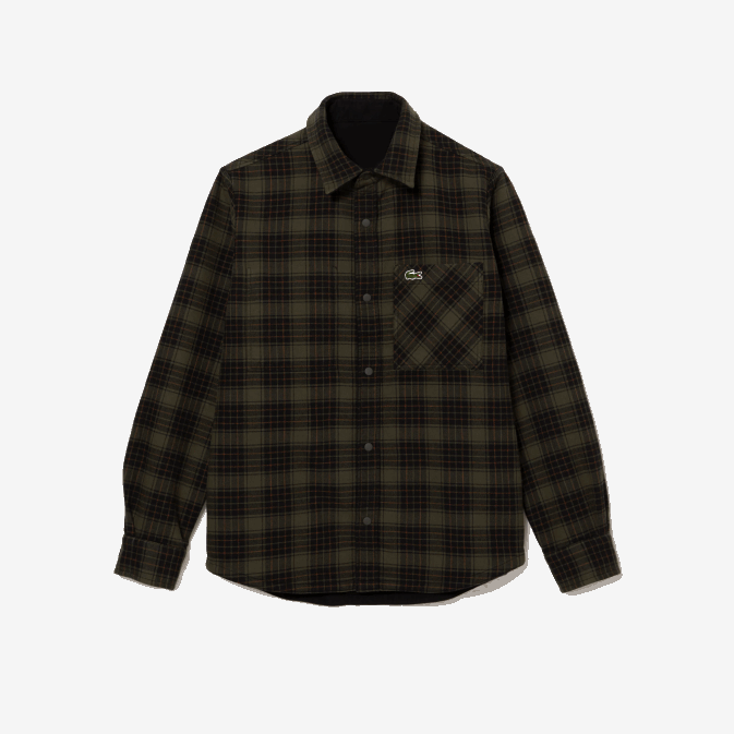 vert kaki blanc gby V6HV1541 Hommes Lacoste surchemise réversible en flanelle de coton