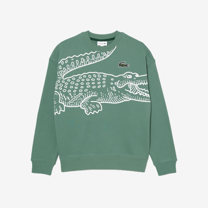 vert kaki kx5 V6HV361 Hommes Lacoste sweat ample à col rond et imprimé croco