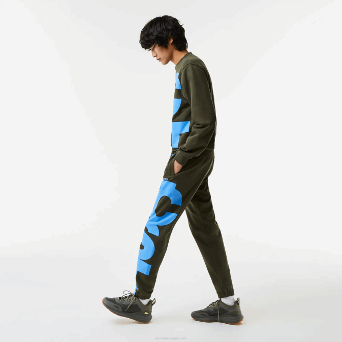 vert kaki s7t V6HV1038 Hommes Lacoste pantalon de survêtement en coton à lettrage contrastant