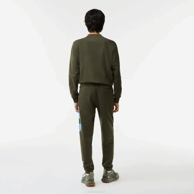 vert kaki s7t V6HV1038 Hommes Lacoste pantalon de survêtement en coton à lettrage contrastant