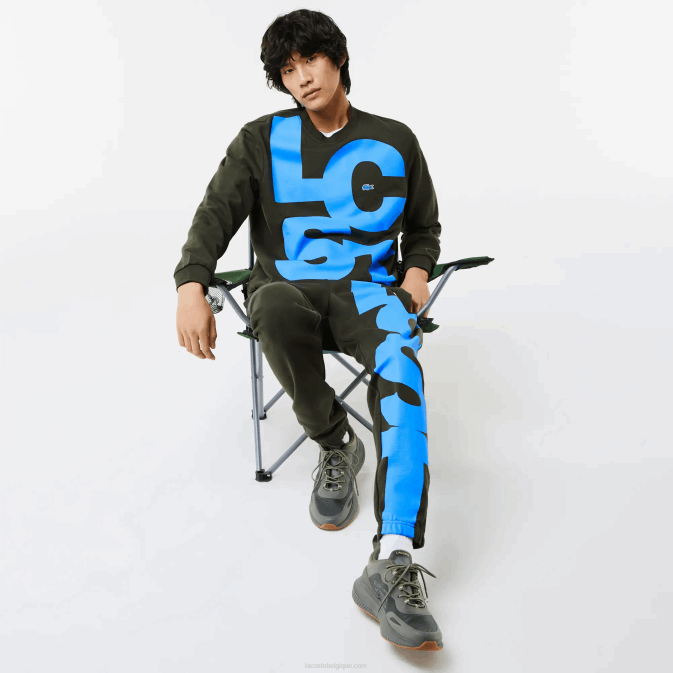 vert kaki s7t V6HV1041 Hommes Lacoste sweat-shirt en coton à lettres contrastées coupe classique