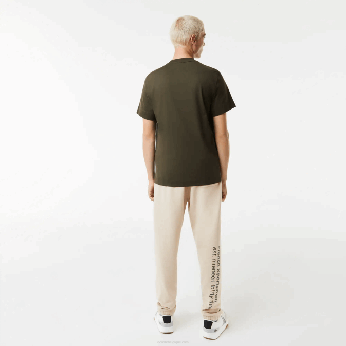 vert kaki s7t V6HV567 Hommes Lacoste t-shirt regular fit en coton à lettres contrastées