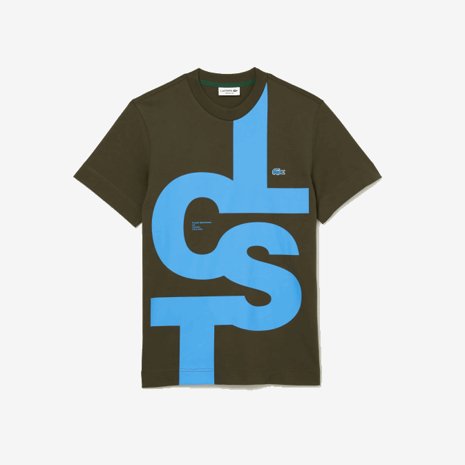 vert kaki s7t V6HV567 Hommes Lacoste t-shirt regular fit en coton à lettres contrastées