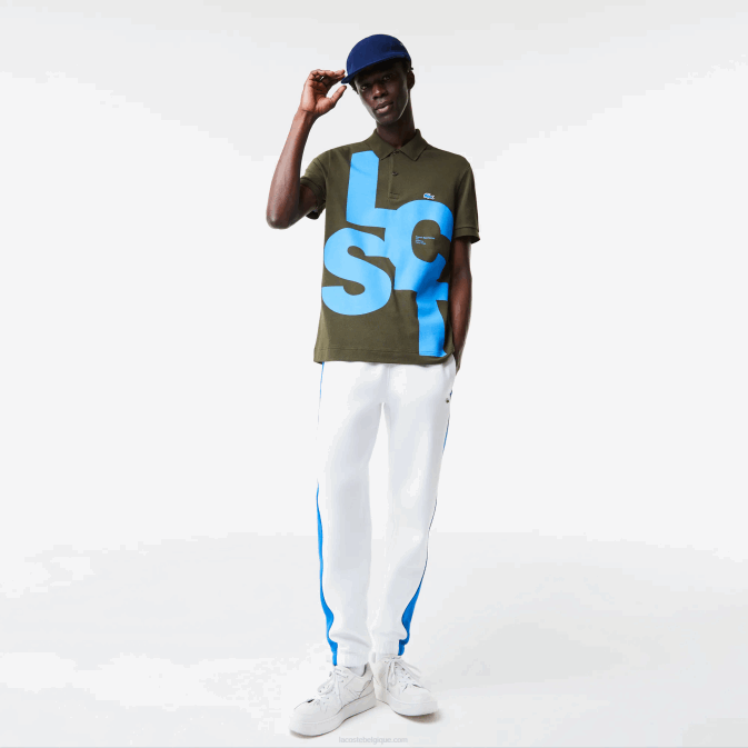 vert kaki s7t V6HV712 Hommes Lacoste polo regular fit petit piqué à lettres contrastées