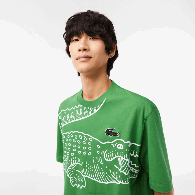 vert l94 V6HV256 Hommes Lacoste t-shirt ample à col rond et imprimé crocodile