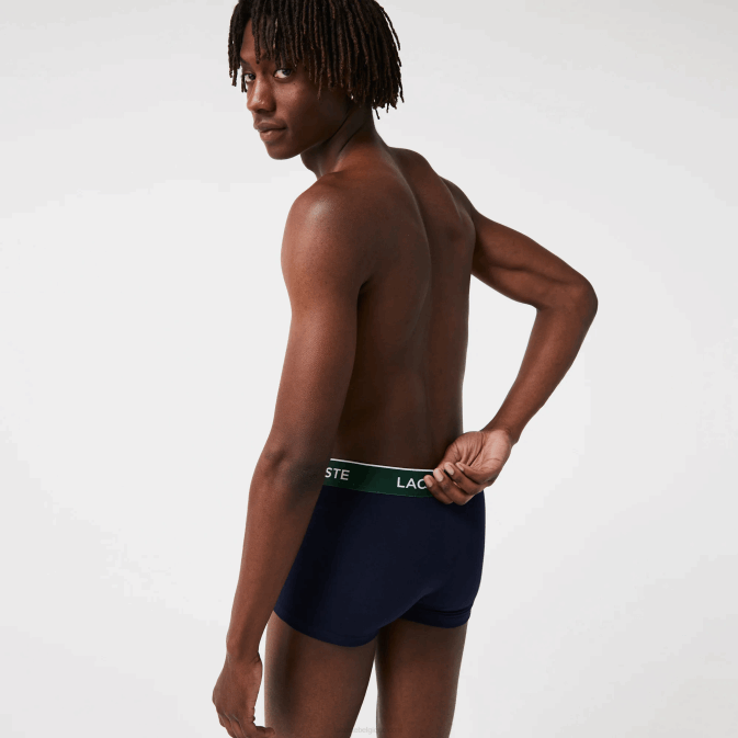 vert rouge bleu marine hy0 V6HV1455 Hommes Lacoste lot de 3 boxers casual bleu marine avec ceinture contrastée