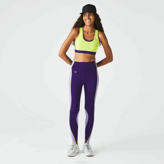 violet 50w V6HV2533 femmes Lacoste legging sport effet maille color block