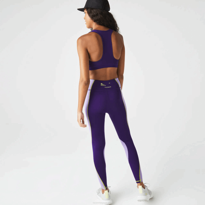 violet 50w V6HV2533 femmes Lacoste legging sport effet maille color block