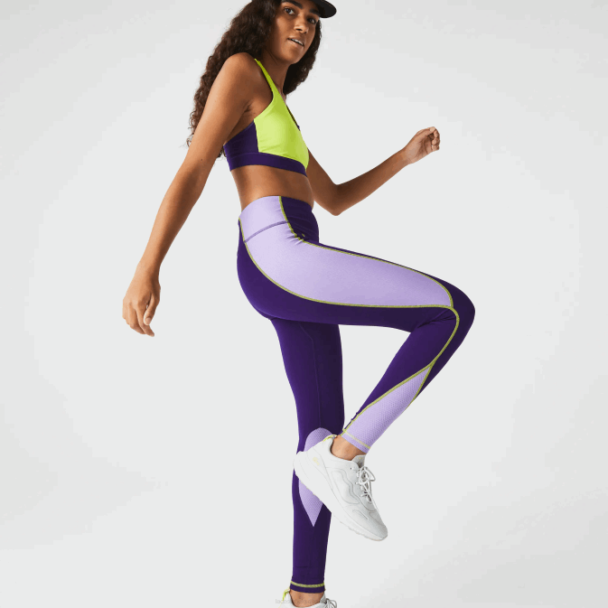 violet 50w V6HV2533 femmes Lacoste legging sport effet maille color block
