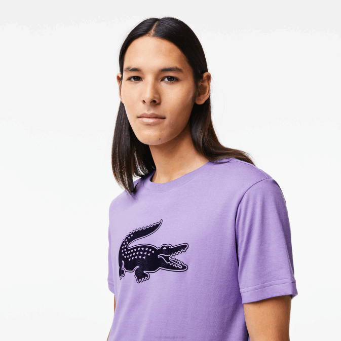 violet bleu marine w87 V6HV863 Hommes Lacoste t-shirt sport en jersey respirant crocodile imprimé 3d