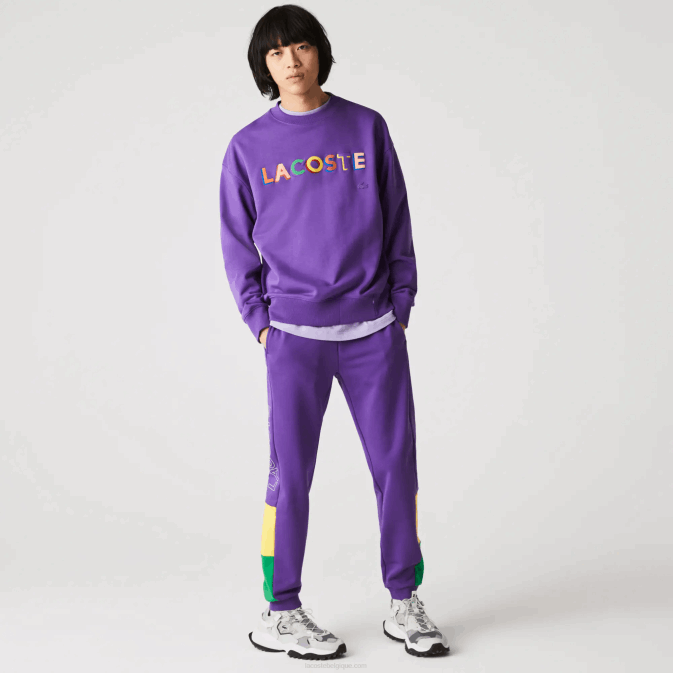 violet jaune vert 1cv V6HV1107 Hommes Lacoste pantalon de jogging en polaire color block de marque