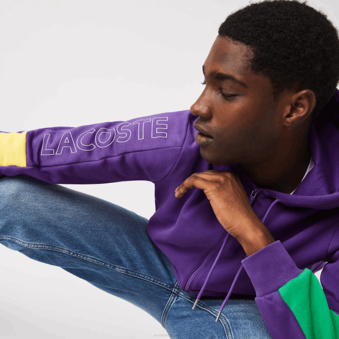 violet jaune vert 1cv V6HV1198 Hommes Lacoste sweat zippé à capuche en molleton color block