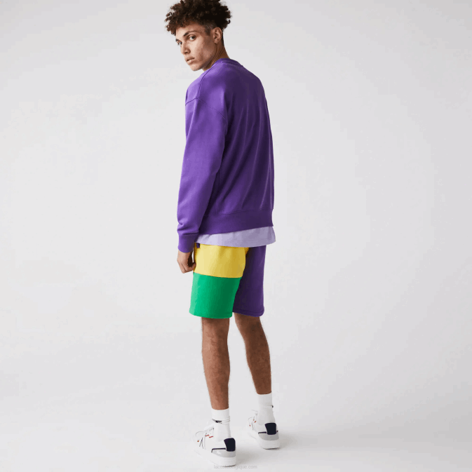 violet jaune vert 1cv V6HV1560 Hommes Lacoste bermuda en polaire color block à lettres
