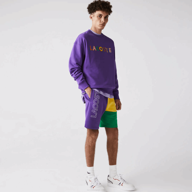 violet jaune vert 1cv V6HV1560 Hommes Lacoste bermuda en polaire color block à lettres