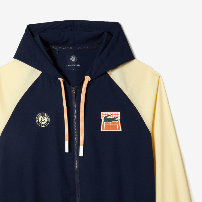 wim bleu marine jaune V6HV375 Hommes Lacoste sweat zippé sport édition roland garros