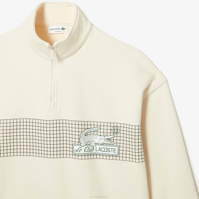 xfj blanc V6HV282 Hommes Lacoste sweat-shirt ample en coton biologique à col zippé
