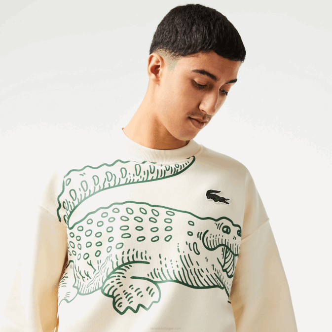 xfj blanc V6HV360 Hommes Lacoste sweat ample à col rond et imprimé croco