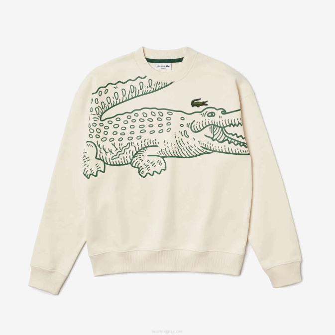 xfj blanc V6HV360 Hommes Lacoste sweat ample à col rond et imprimé croco