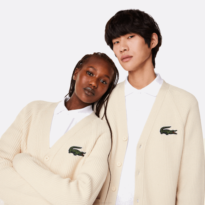 xfj blanc V6HV492 Hommes Lacoste cardigan col v en coton bio