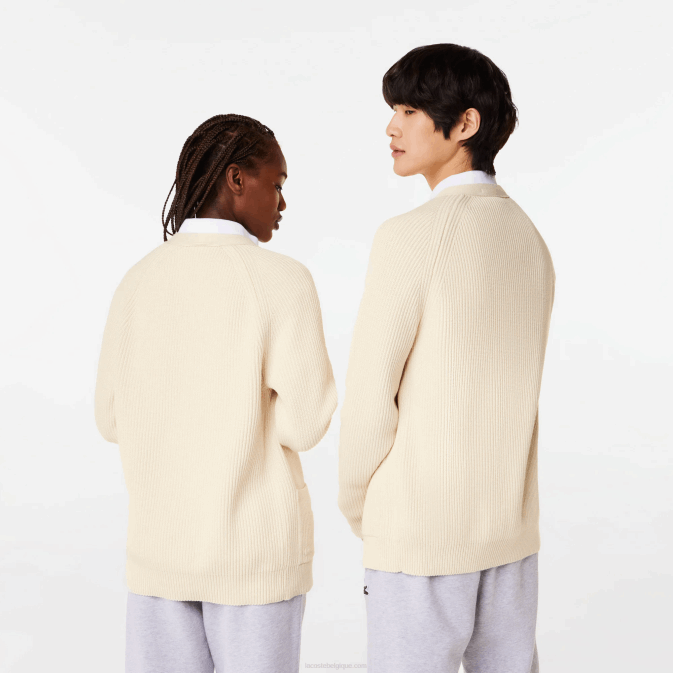 xfj blanc V6HV492 Hommes Lacoste cardigan col v en coton bio