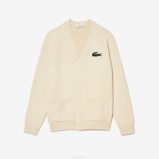 xfj blanc V6HV492 Hommes Lacoste cardigan col v en coton bio