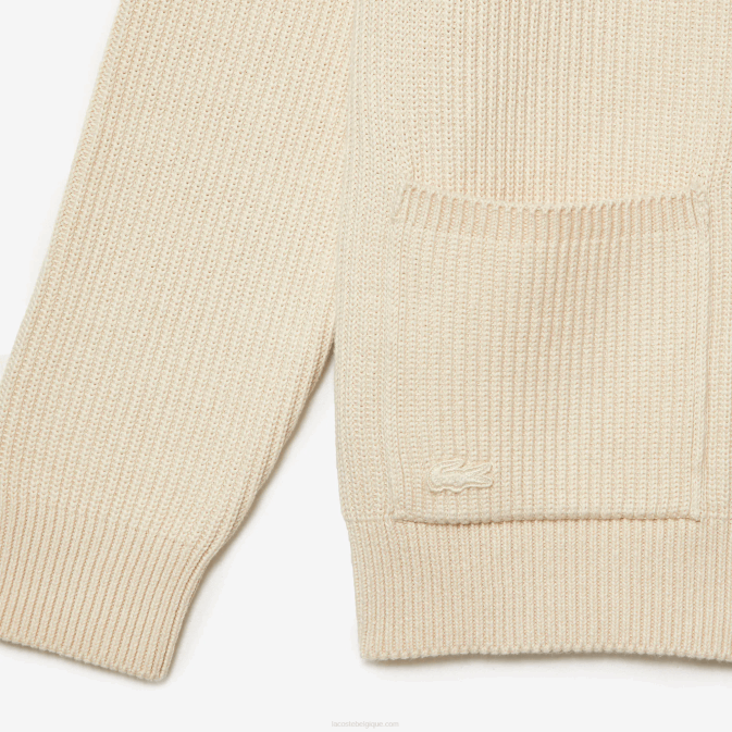 xfj blanc V6HV492 Hommes Lacoste cardigan col v en coton bio