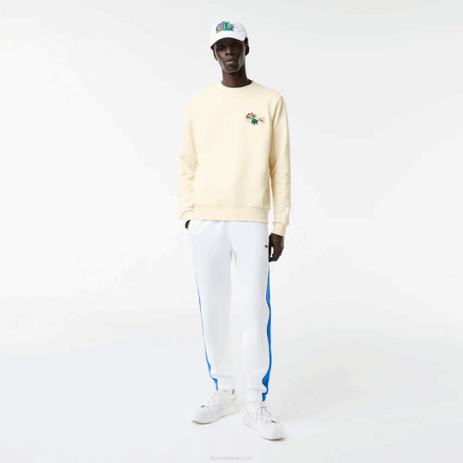 xfj blanc V6HV989 Hommes Lacoste sweat coton bio écusson