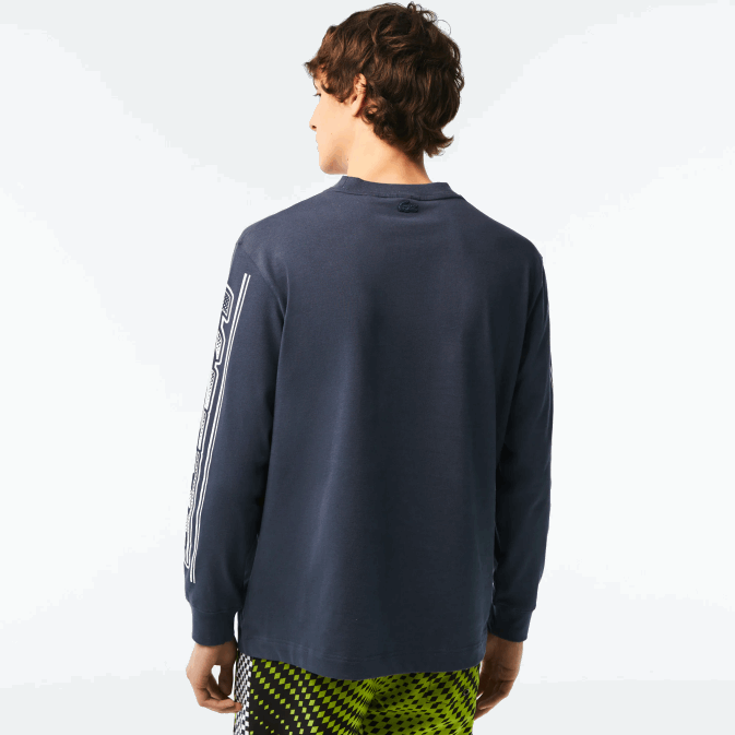 xie bleu V6HV148 Hommes Lacoste t-shirt ample imprimé à manches longues