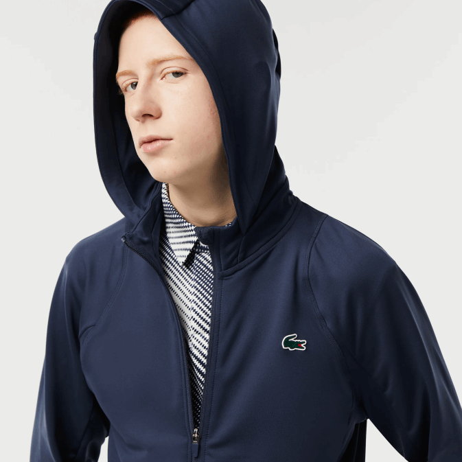 xie bleu V6HV335 Hommes Lacoste sweat col montant zippé à capuche sport